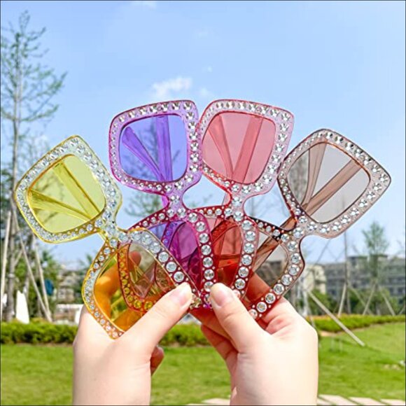 Crystal Oversized Square Sunglasses Retro Diamond Glitter Sparkling Disco main image 4